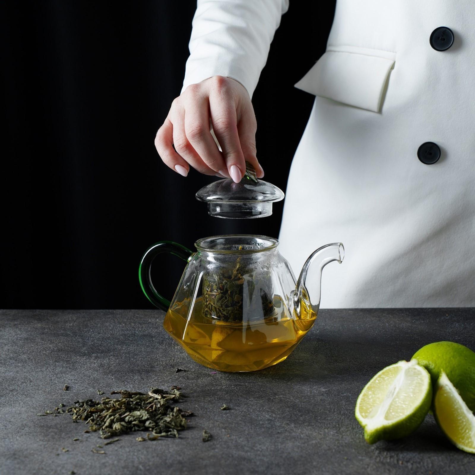 Чайник стеклянный заварочный «Грин», 600 мл, стеклянное сито