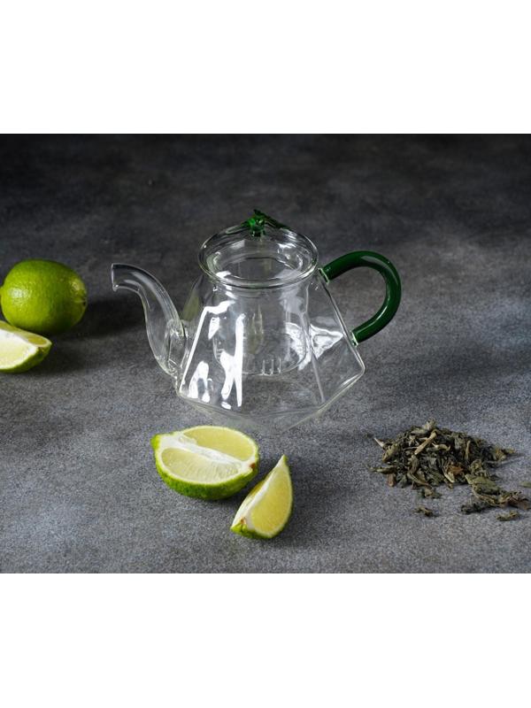 Чайник стеклянный заварочный «Грин», 600 мл, стеклянное сито