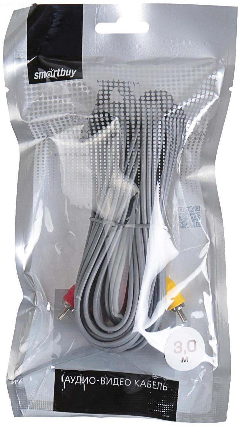 Кабель аудио/видео Smartbuy KA233, 3xRCA(m)-3xRCA(m), 3 м, серый