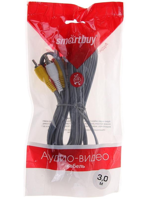 Кабель аудио/видео Smartbuy KA233, 3xRCA(m)-3xRCA(m), 3 м, серый