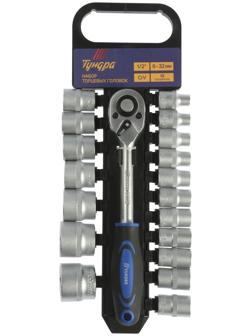 Набор торцевых головок ТУНДРА, трещотка, CrV, 1/2