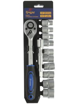 Набор торцевых головок ТУНДРА, трещотка, CrV, 1/2