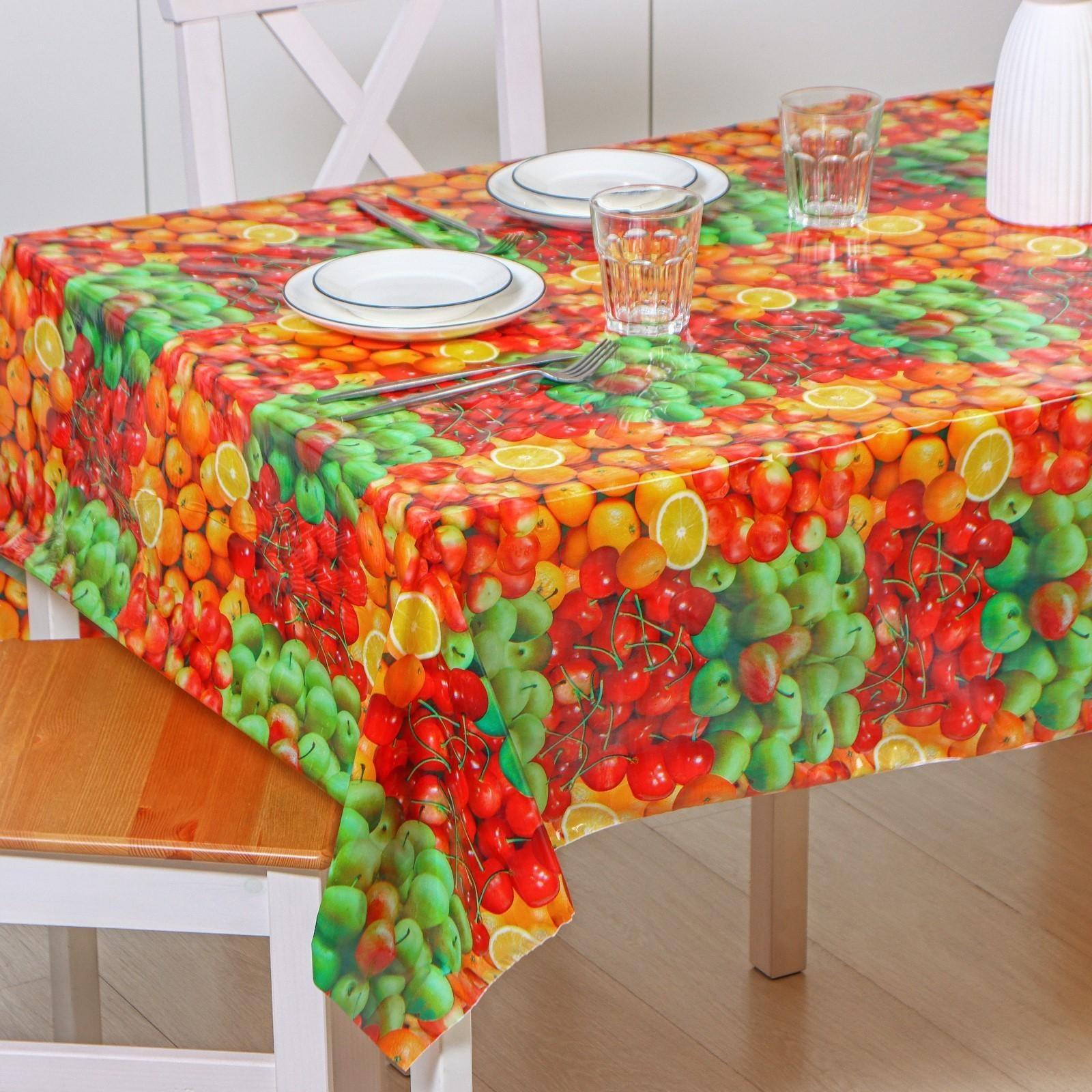 Клеёнка столовая ПВХ Доляна «Сочные фрукты», ширина 137 см, рулон 30 метров