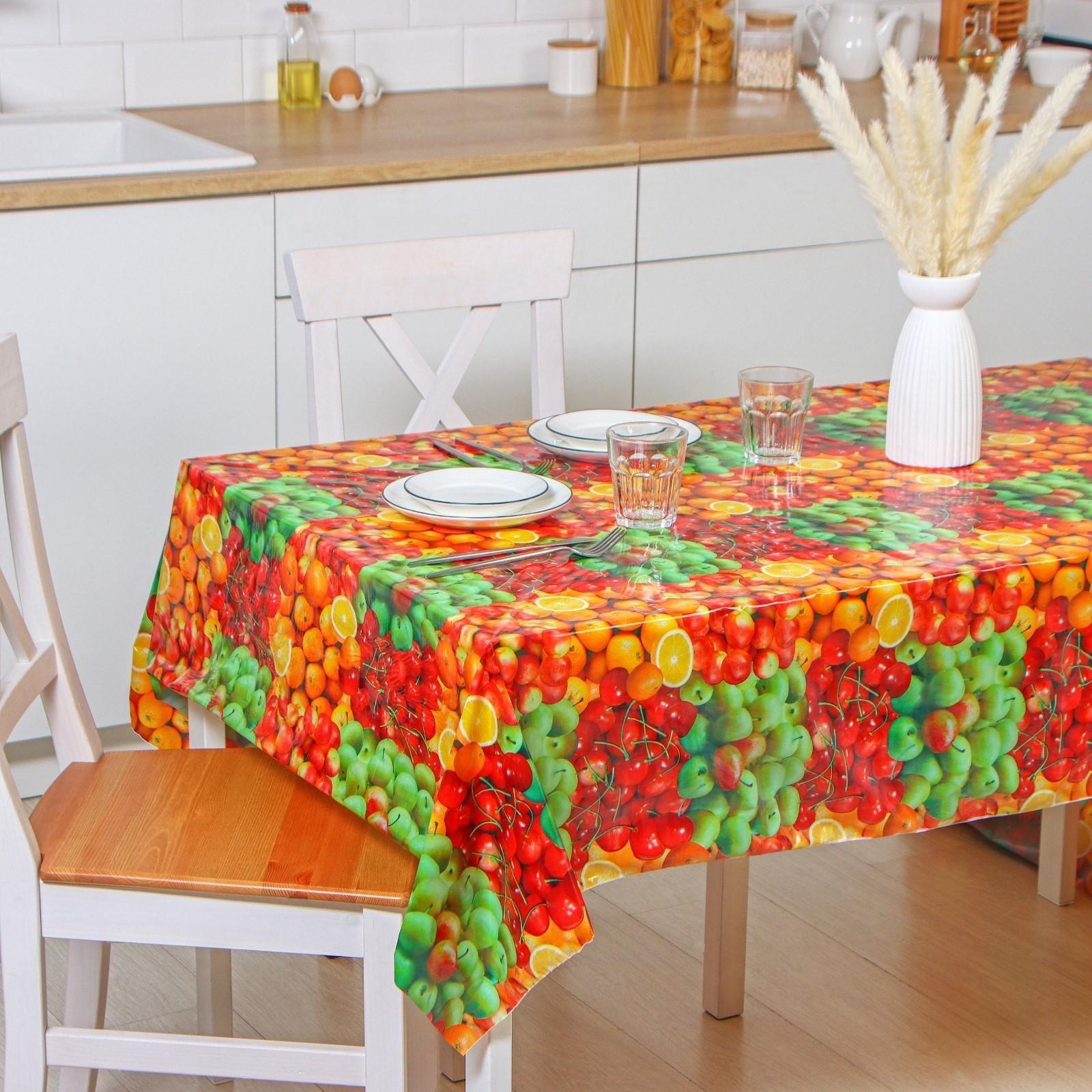Клеёнка столовая ПВХ Доляна «Сочные фрукты», ширина 137 см, рулон 30 метров