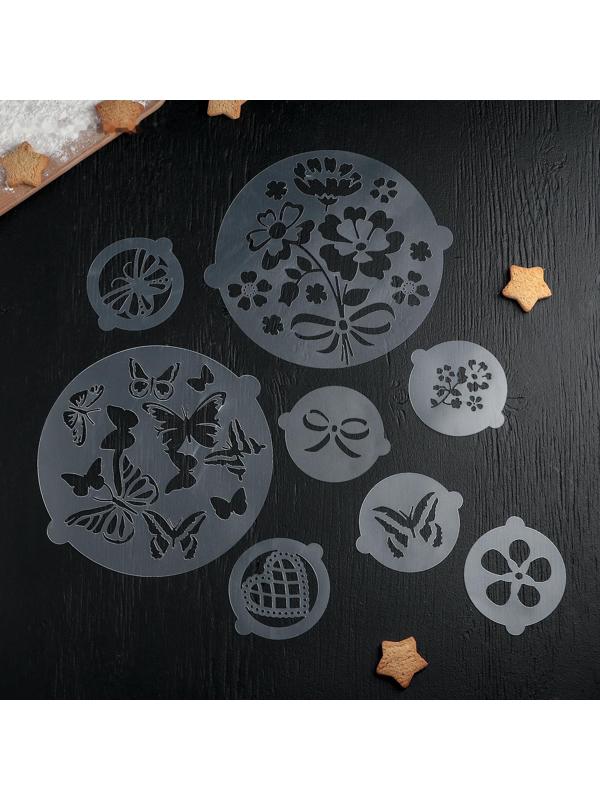 Набор кулинарных трафаретов для украшения выпечки «Букет», 8 шт: 2 больших d=20 см, 6 маленьких d=8 см