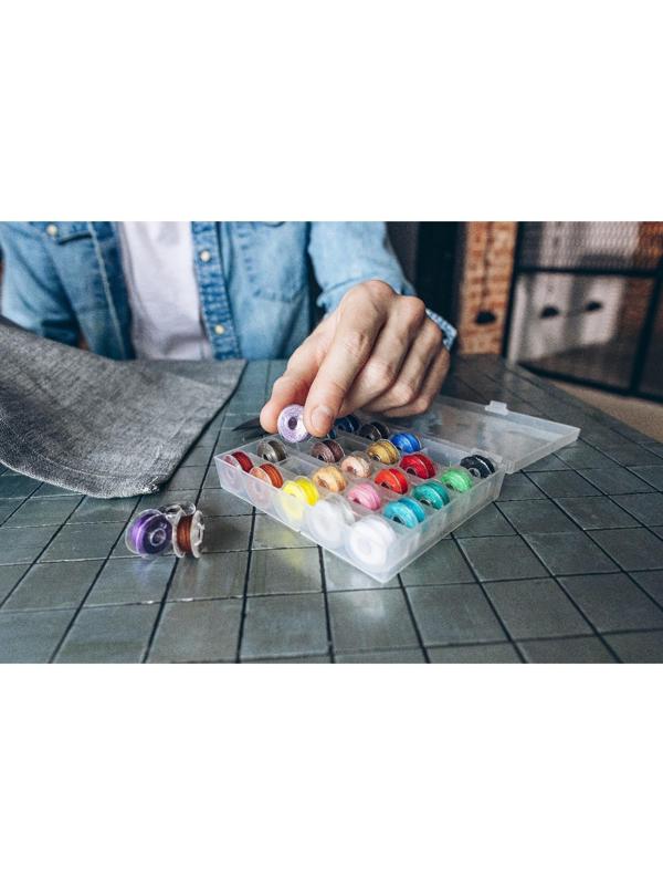 Набор шпулек с нитками в контейнере, d = 20 мм, 25 шт, цвет разноцветный