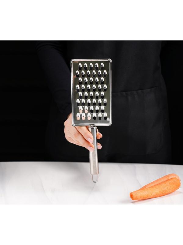 Тёрка Доляна «Металлик», 14×8 см, крупная, с ручкой, цвет хромированный