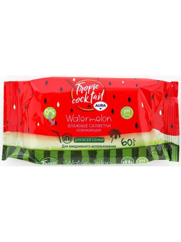 Влажные салфетки Aura Tropic Cocktail, освежающие, МИКС, 60 шт