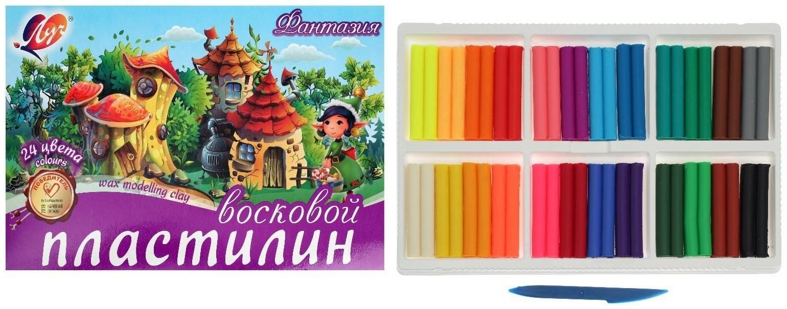 Пластилин мягкий (восковой), 24 цвета, 360 г, 