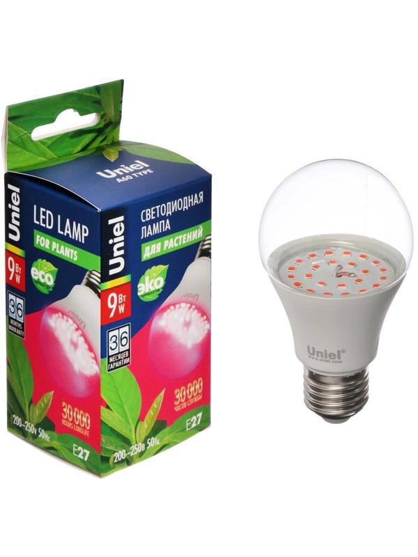 Фитолампа светодиодная Uniel, А60, Е27, 9 Вт, 250 В, 220°, мультиспектральная