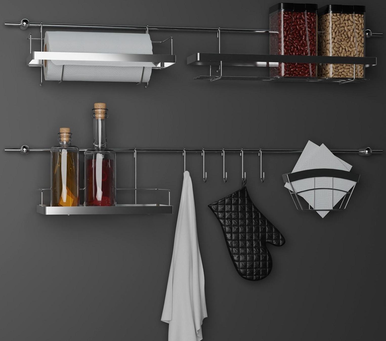 Рейлинговая система для кухни Доляна: базовый набор, 16 предметов