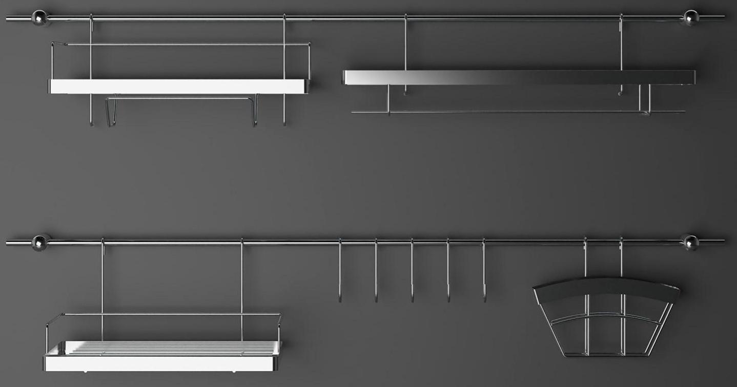 Рейлинговая система для кухни Доляна: базовый набор, 16 предметов