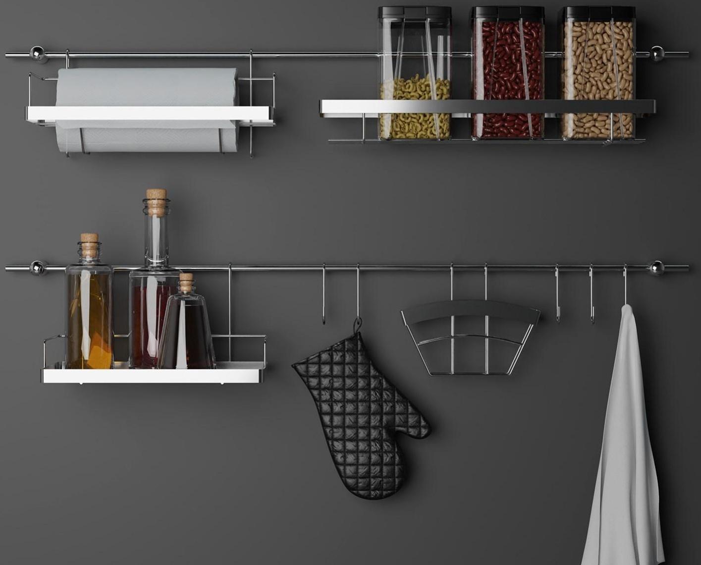Рейлинговая система для кухни Доляна: базовый набор, 16 предметов