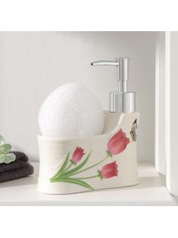 Дозатор для моющего средства с подставкой для губки Доляна «Бабочка на тюльпане», 220 мл