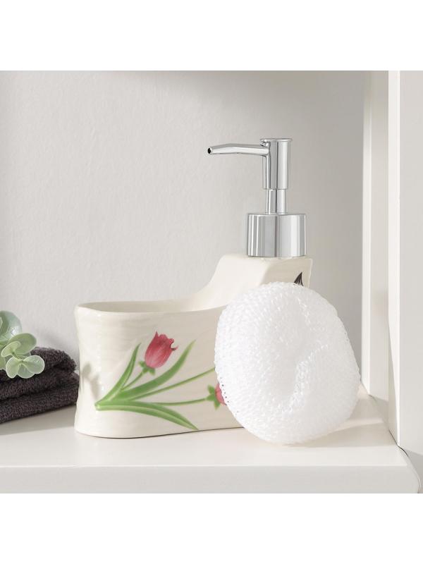 Дозатор для моющего средства с подставкой для губки Доляна «Бабочка на тюльпане», 220 мл