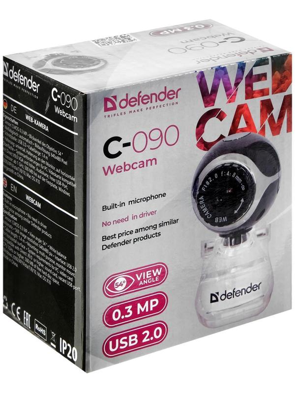 Веб-камера Defender C-090, 0.3 Мп, 640x480, микрофон, черная