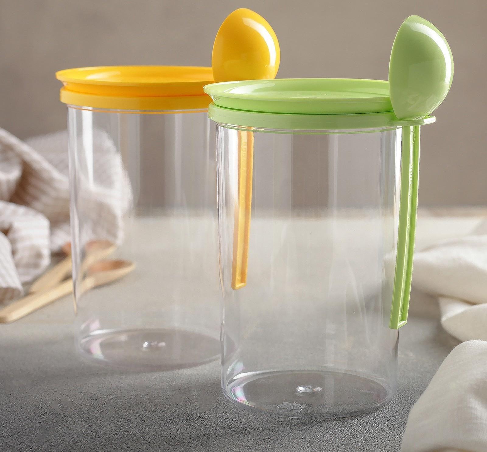 Банка для сыпучих продуктов, 700 мл, с ложкой, цвет МИКС