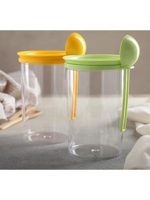 Банка для сыпучих продуктов, 700 мл, с ложкой, цвет МИКС