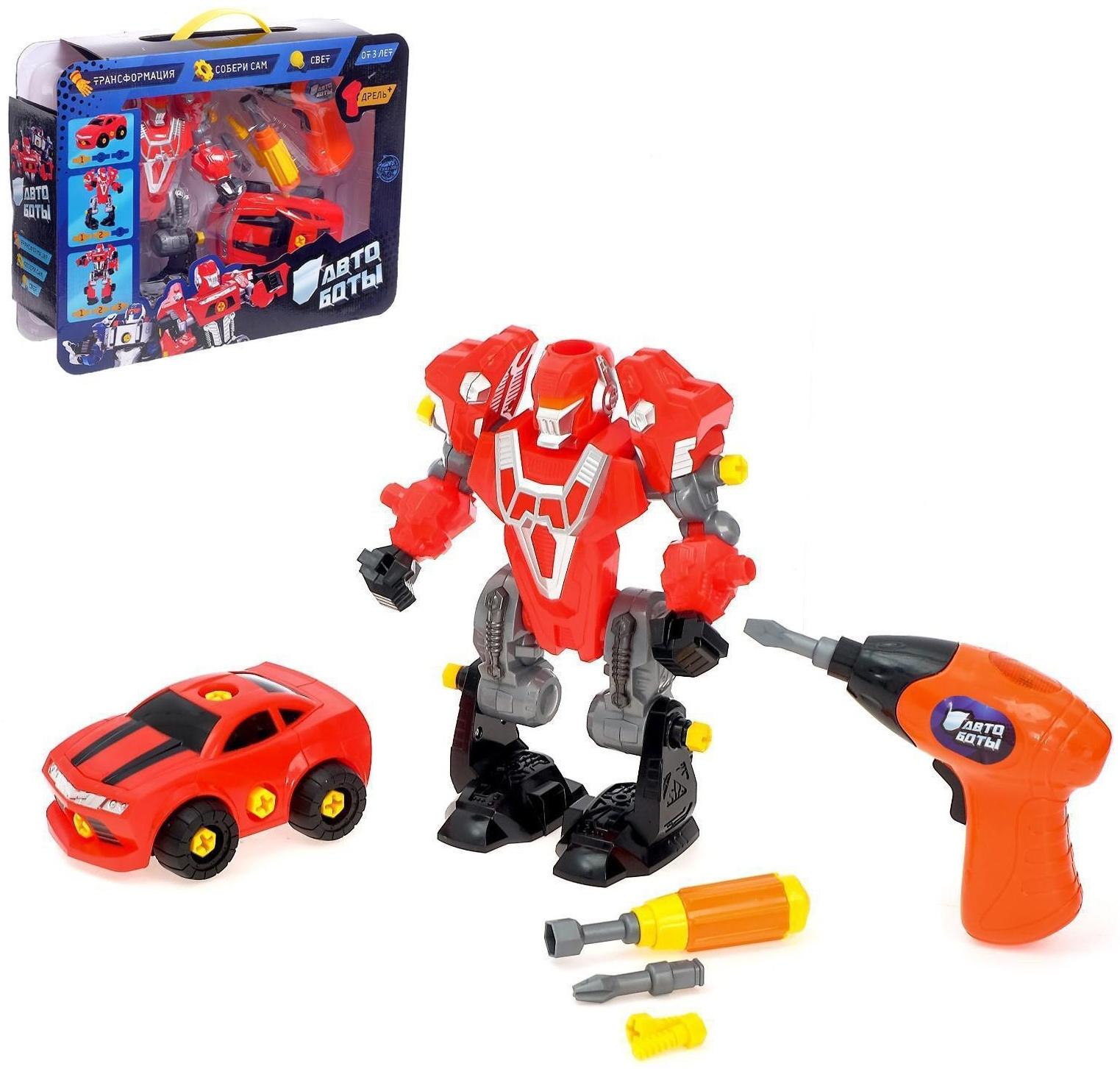 Конструктор-машина «Мега робот», 3 в 1, со световым шуруповёртом, работает от батареек