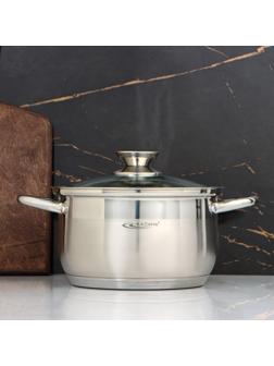 Кастрюля «Диана», 3,5 л, d=20 см, стеклянная крышка, капсульное дно, индукция