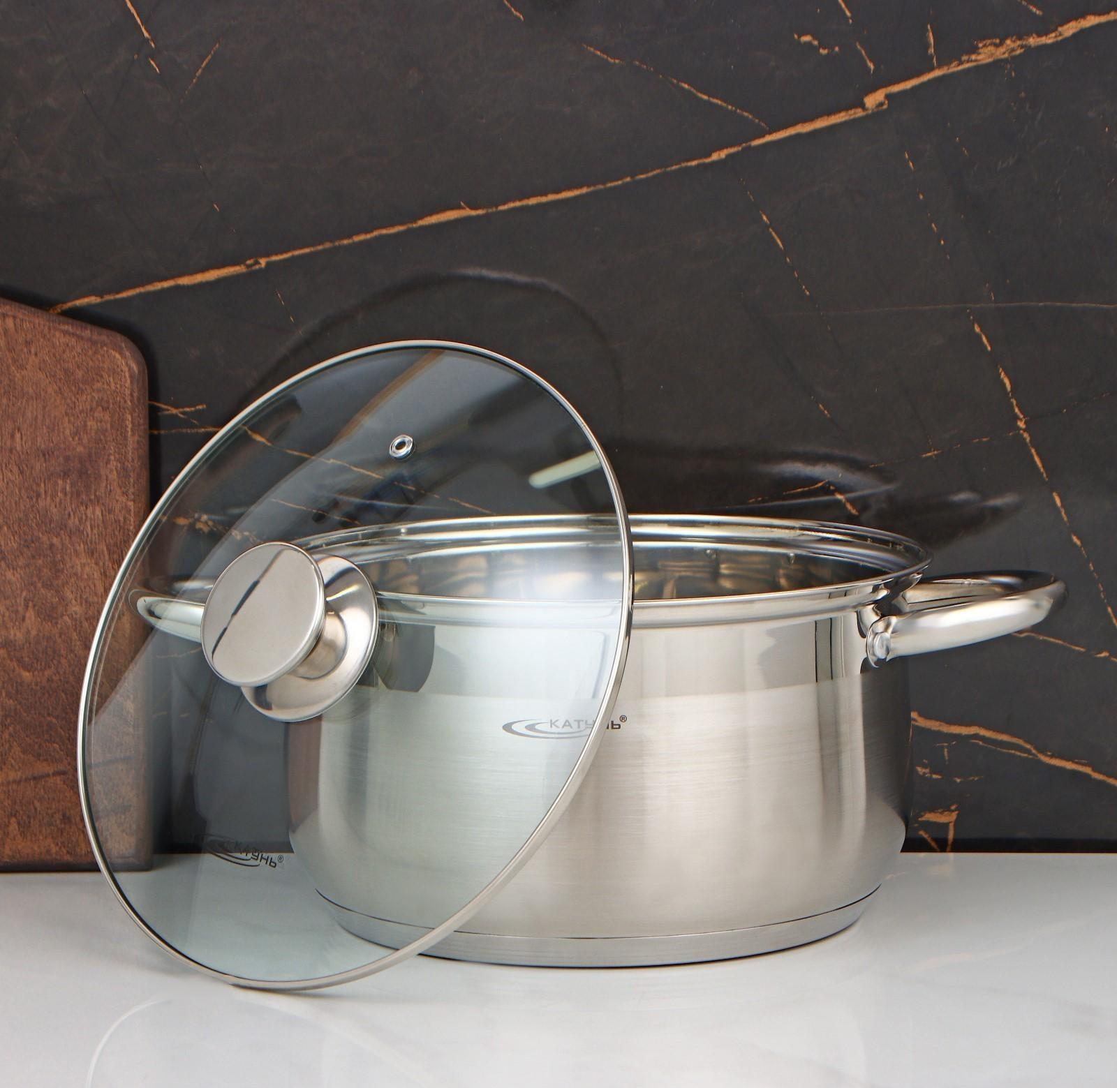 Кастрюля «Диана», 6 л, d=24 см, капсульное дно, стеклянная крышка, индукция