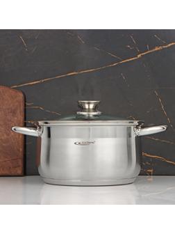 Кастрюля «Диана», 6 л, d=24 см, капсульное дно, стеклянная крышка, индукция