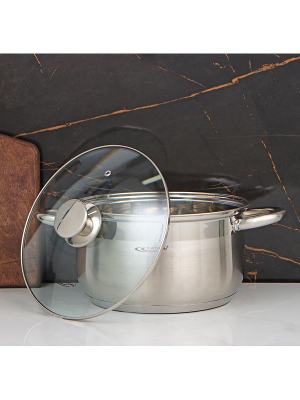 Кастрюля «Диана», 6 л, d=24 см, капсульное дно, стеклянная крышка, индукция
