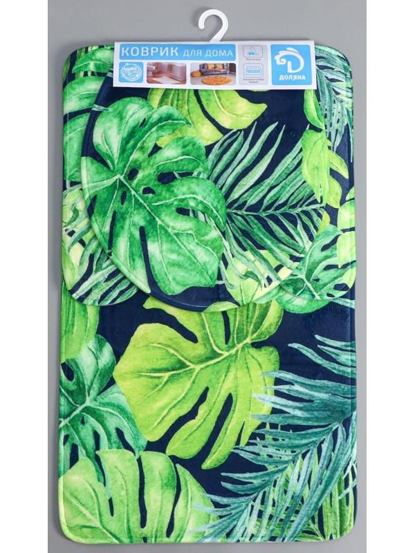 Набор ковриков для ванной и туалета Доляна «Голубые листья», 3 шт: 41×45, 40×50, 45×75 см