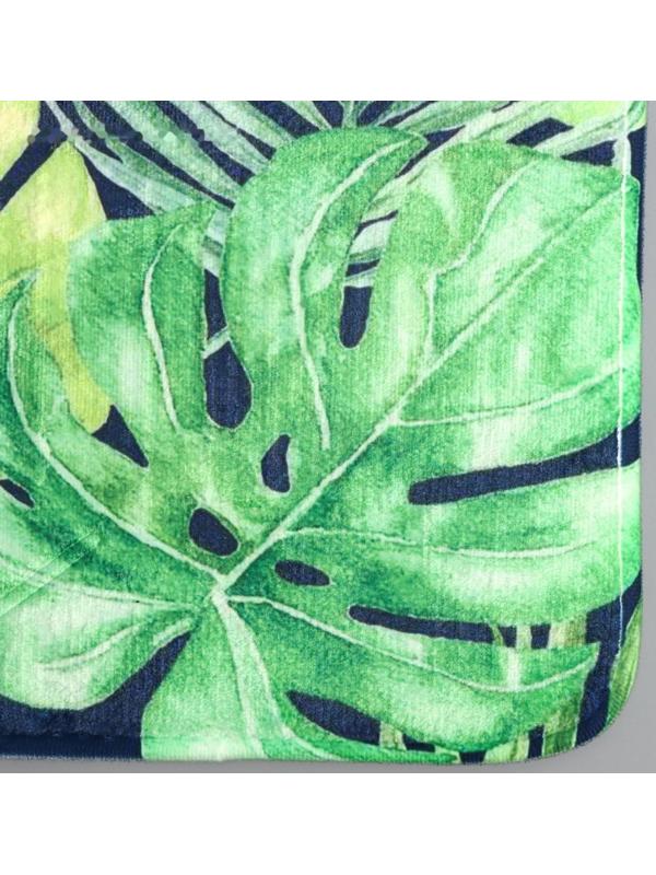 Набор ковриков для ванной и туалета Доляна «Голубые листья», 3 шт: 41×45, 40×50, 45×75 см