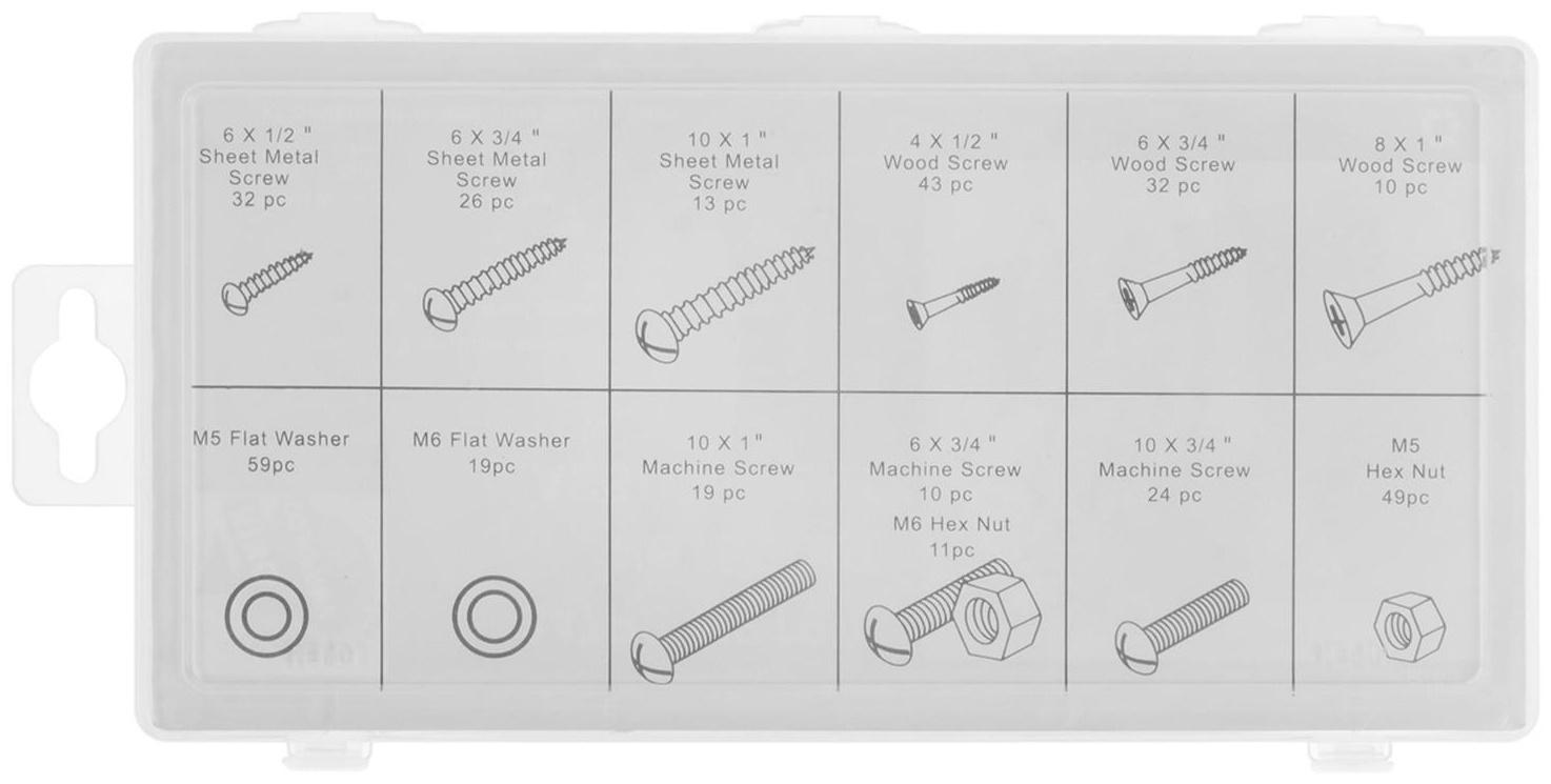 Набор крепежный: гайки, шайбы, болты, шурупы, винты, 347 шт