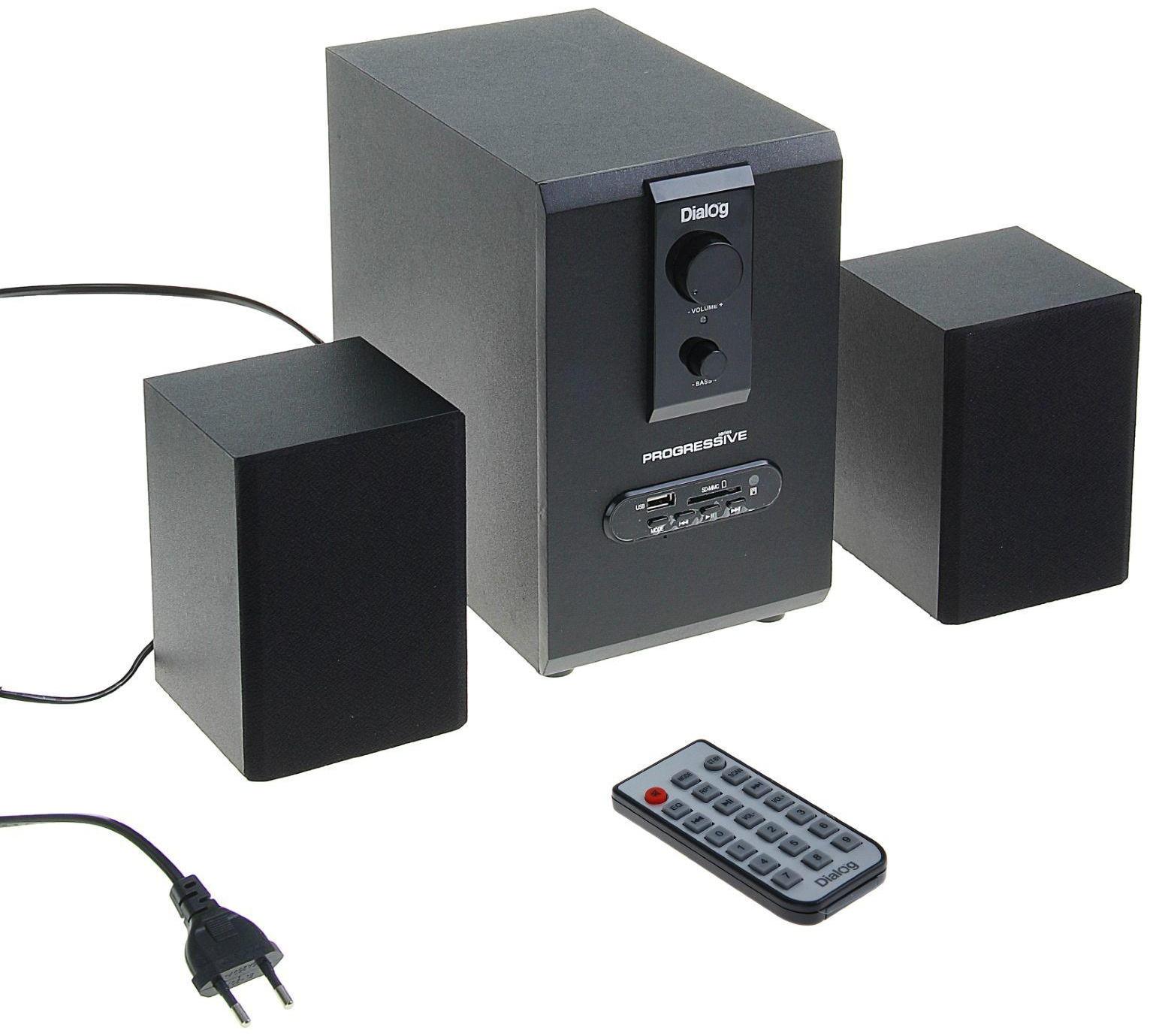 Компьютерные колонки 2.1 Dialog AP-150, 2 х 5Вт + 10Вт, MP3, пульт ДУ, 220В, черные