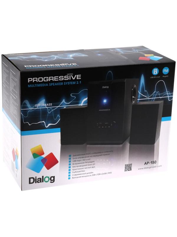 Компьютерные колонки 2.1 Dialog AP-150, 2 х 5Вт + 10Вт, MP3, пульт ДУ, 220В, черные