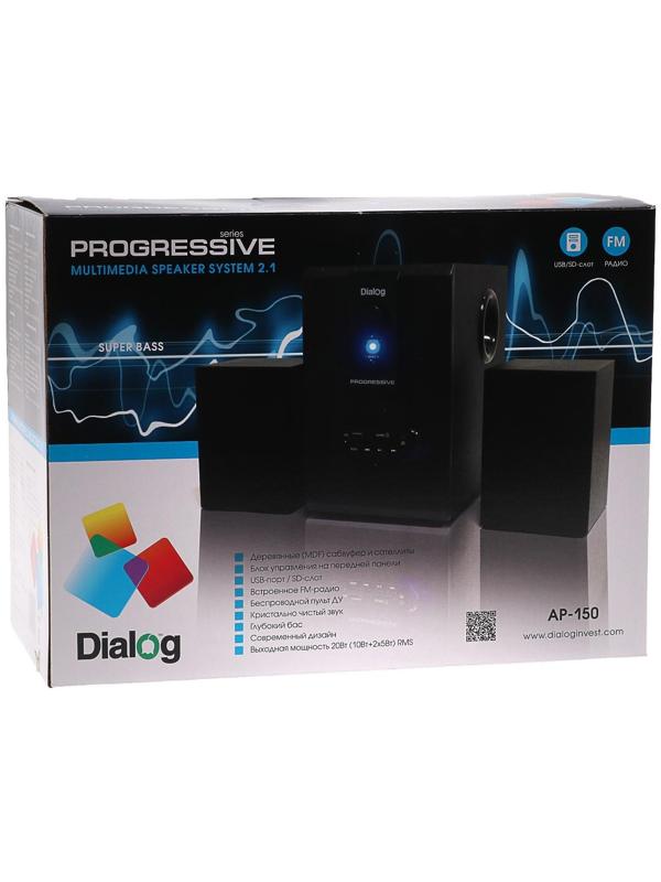 Компьютерные колонки 2.1 Dialog AP-150, 2 х 5Вт + 10Вт, MP3, пульт ДУ, 220В, черные