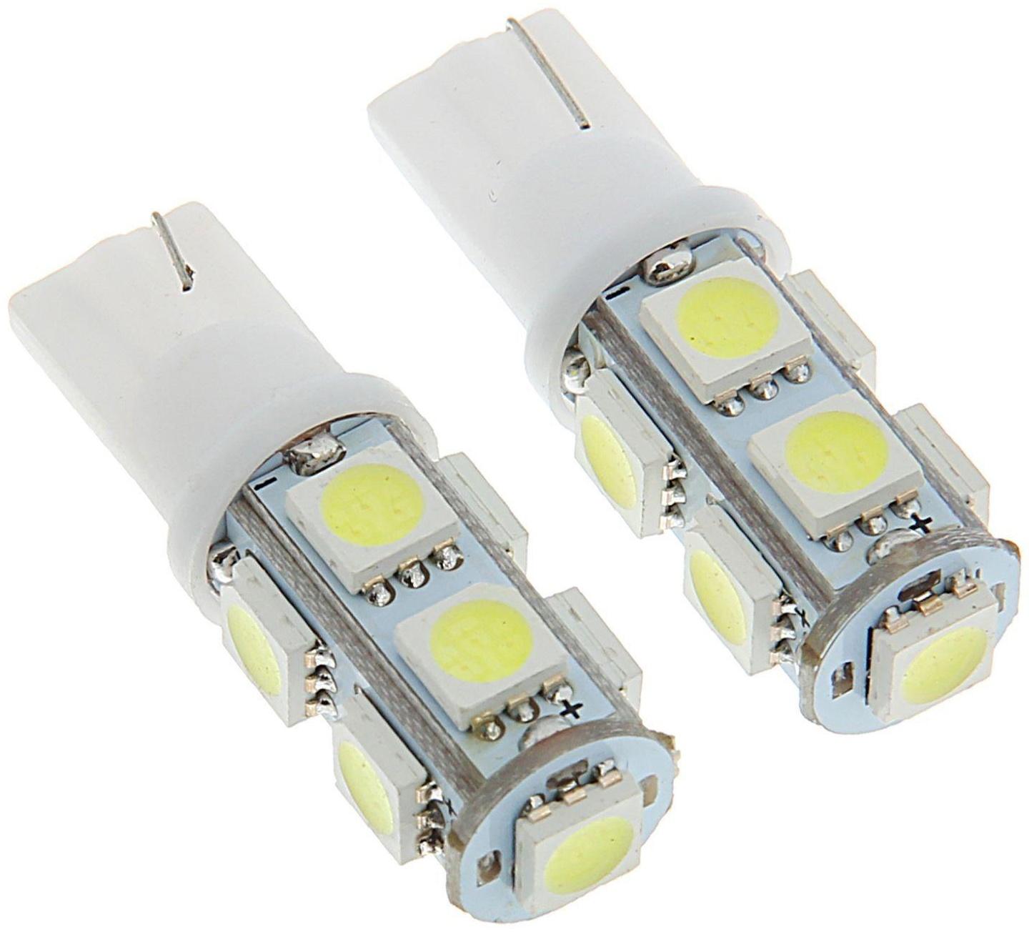 Автолампа светодиодная Cartage, T10 W5W, 12 В, 9 SMD-5050, набор 2 шт