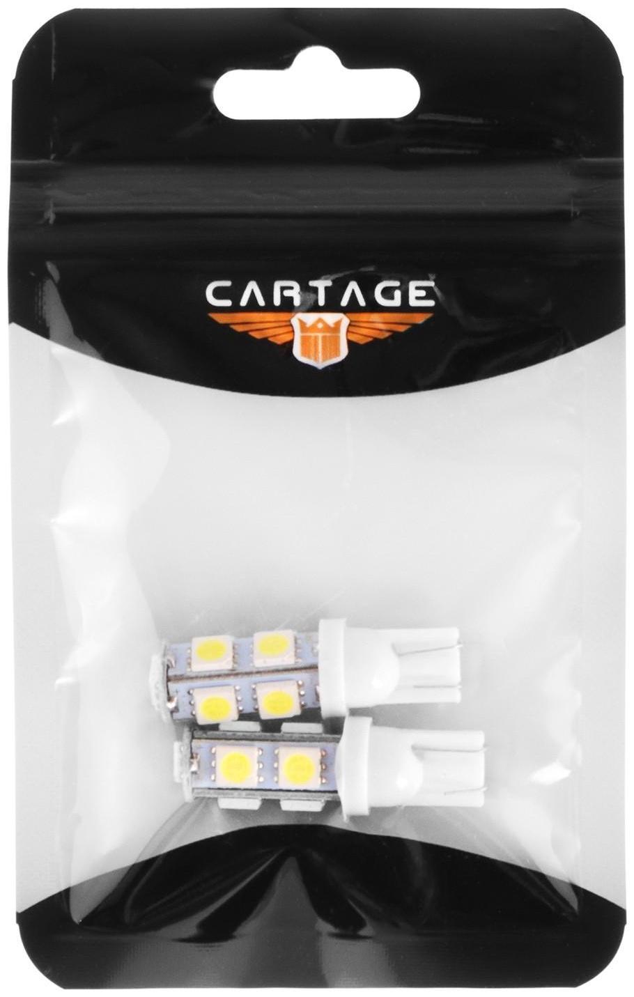 Автолампа светодиодная Cartage, T10 W5W, 12 В, 9 SMD-5050, набор 2 шт
