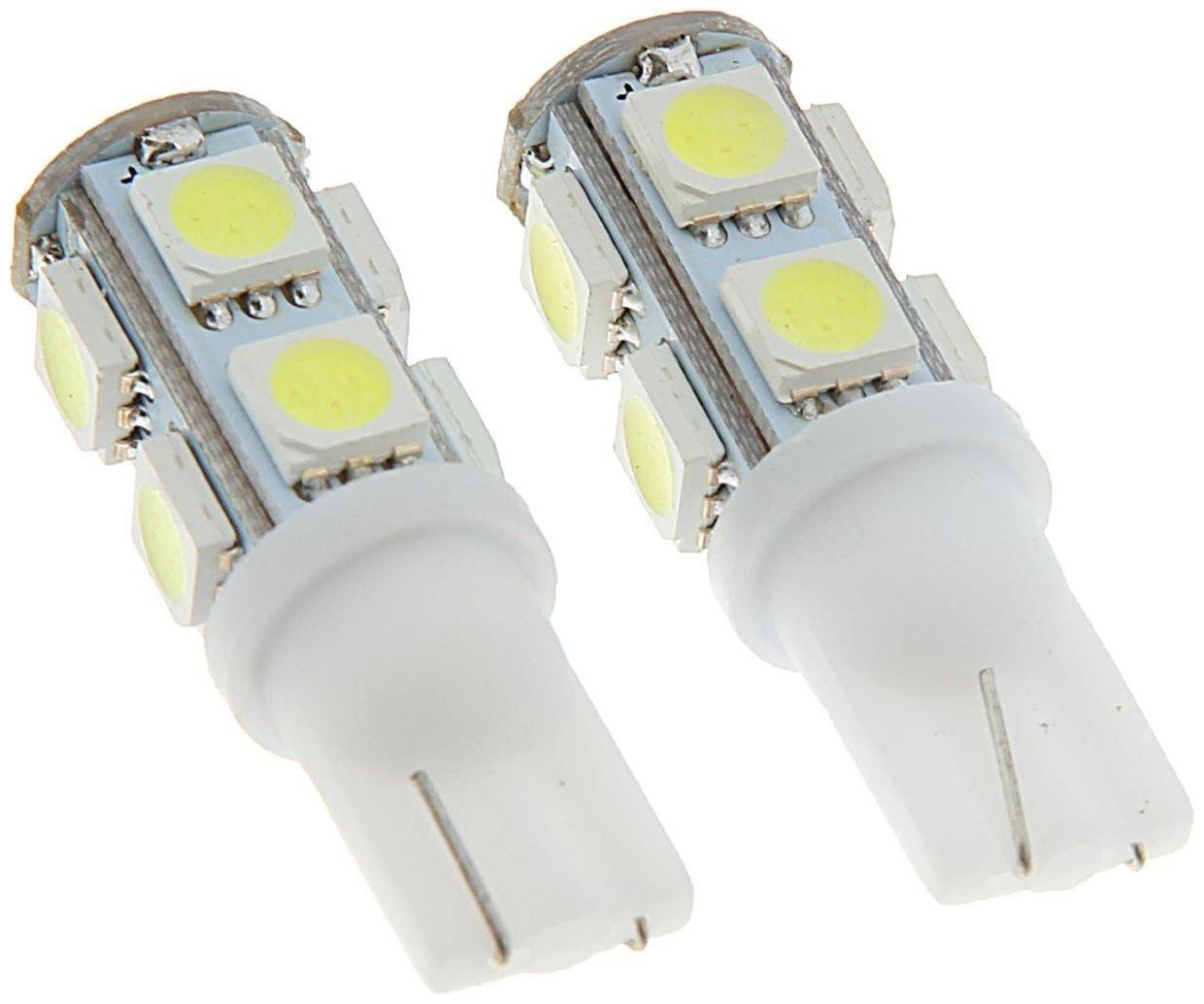 Автолампа светодиодная Cartage, T10 W5W, 12 В, 9 SMD-5050, набор 2 шт