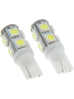 Автолампа светодиодная Cartage, T10 W5W, 12 В, 9 SMD-5050, набор 2 шт
