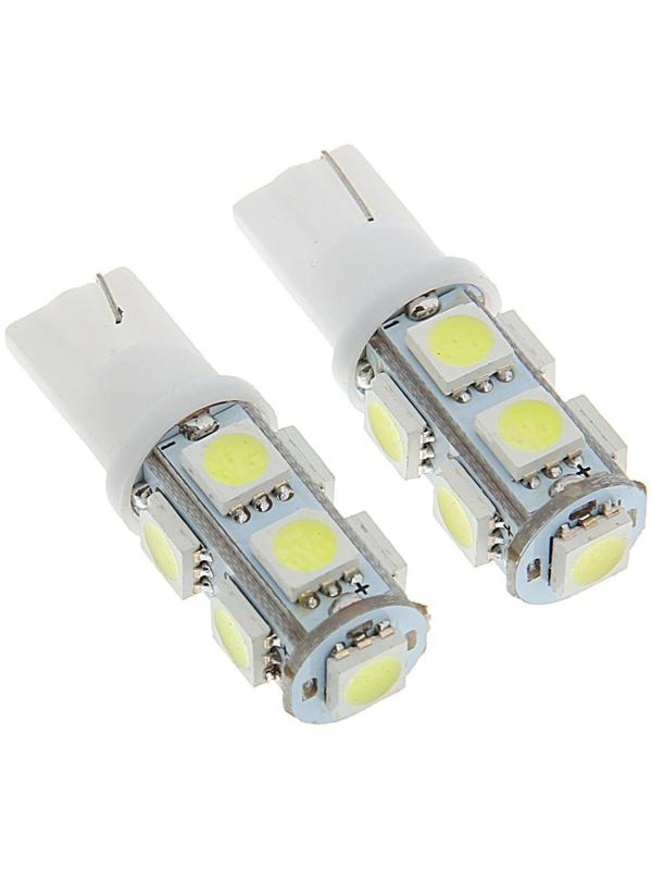 Автолампа светодиодная Cartage, T10 W5W, 12 В, 9 SMD-5050, набор 2 шт