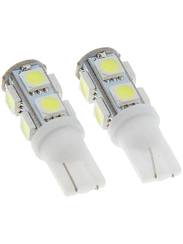 Автолампа светодиодная Cartage, T10 W5W, 12 В, 9 SMD-5050, набор 2 шт