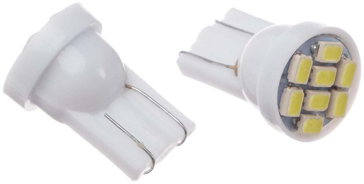 Автолампа светодиодная TORSO T10 W5W, габарит, 12 В, 8 SMD-3528, 2 шт, свет белый