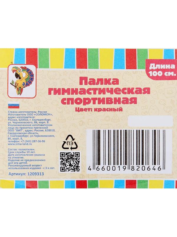 Палка гимнастическая 100 см, цвет красный