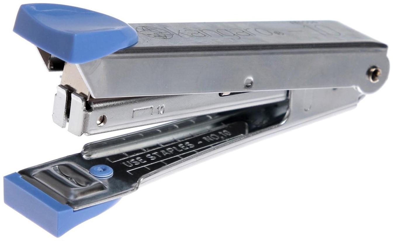 Степлер Kangaro №10, до 20 листов, металлический копус, встроенный антистеплер, 50 скоб, микс