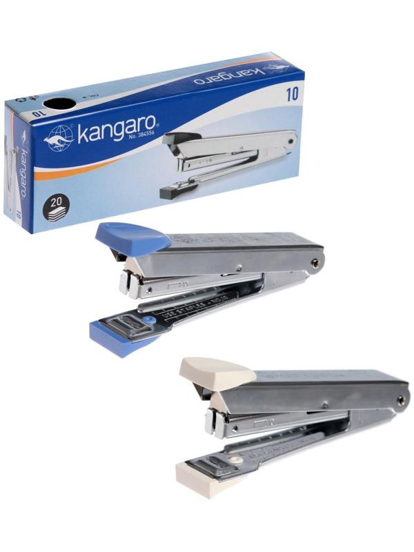 Степлер Kangaro №10, до 20 листов, металлический копус, встроенный антистеплер, 50 скоб, микс