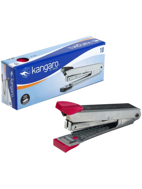 Степлер Kangaro №10, до 20 листов, металлический копус, встроенный антистеплер, 50 скоб, микс