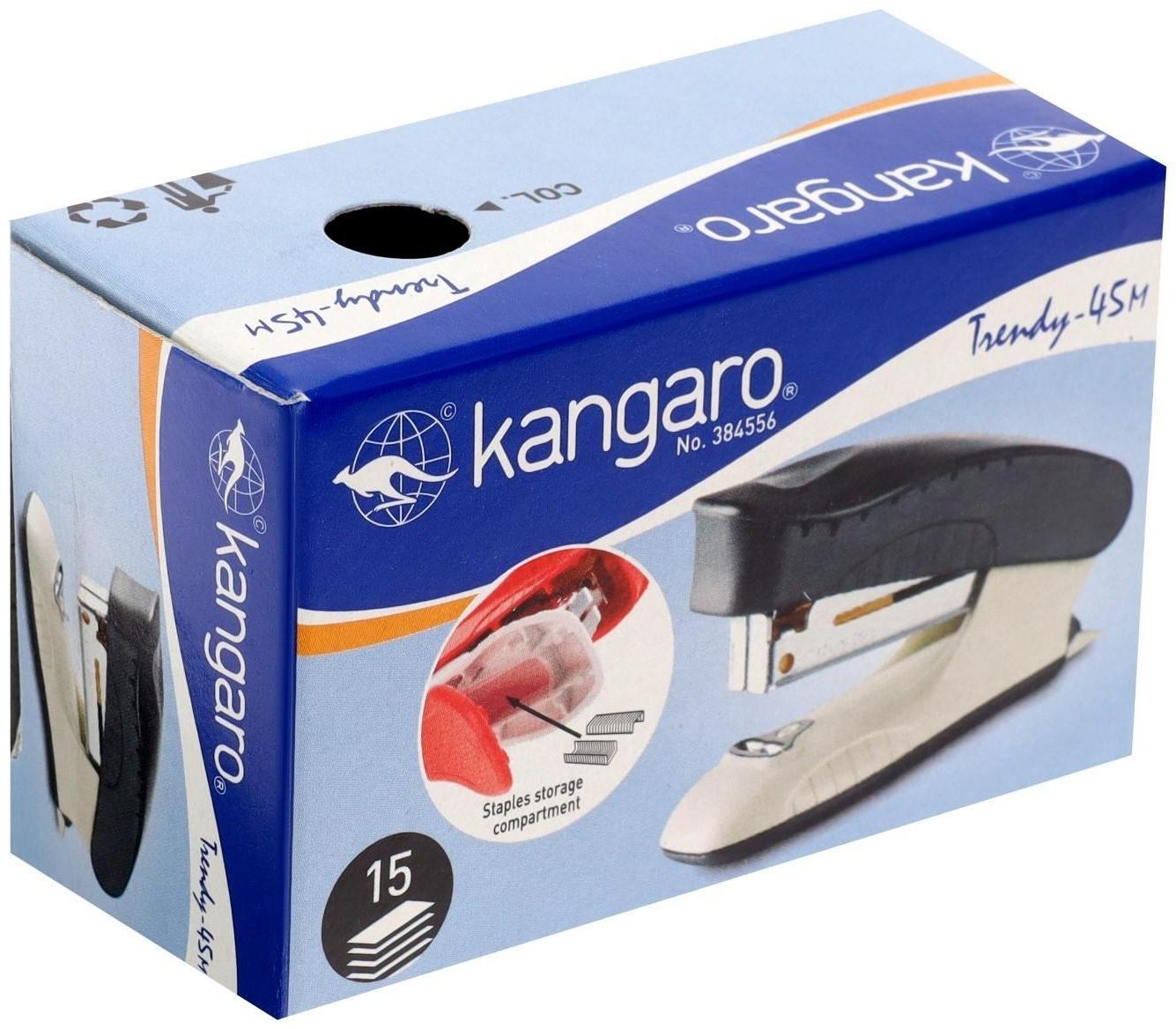 Степлер №24/6 и 26/6 15 листов Kangaro mini Trendy 45М встроенный антистеплер, 50 скоб, МИКС