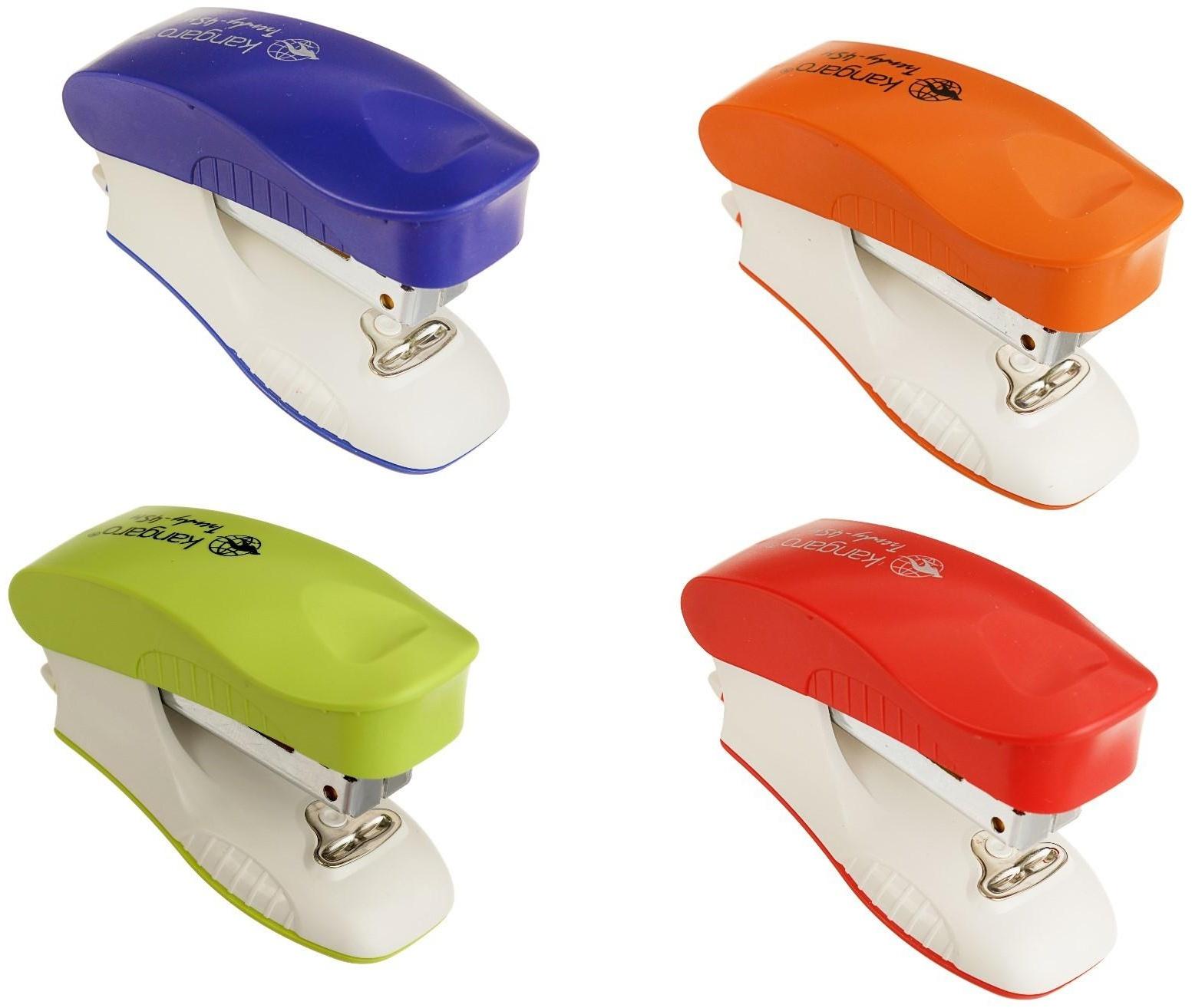 Степлер №24/6 и 26/6 15 листов Kangaro mini Trendy 45М встроенный антистеплер, 50 скоб, МИКС