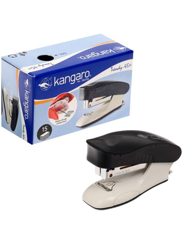 Степлер №24/6 и 26/6 15 листов Kangaro mini Trendy 45М встроенный антистеплер, 50 скоб, МИКС