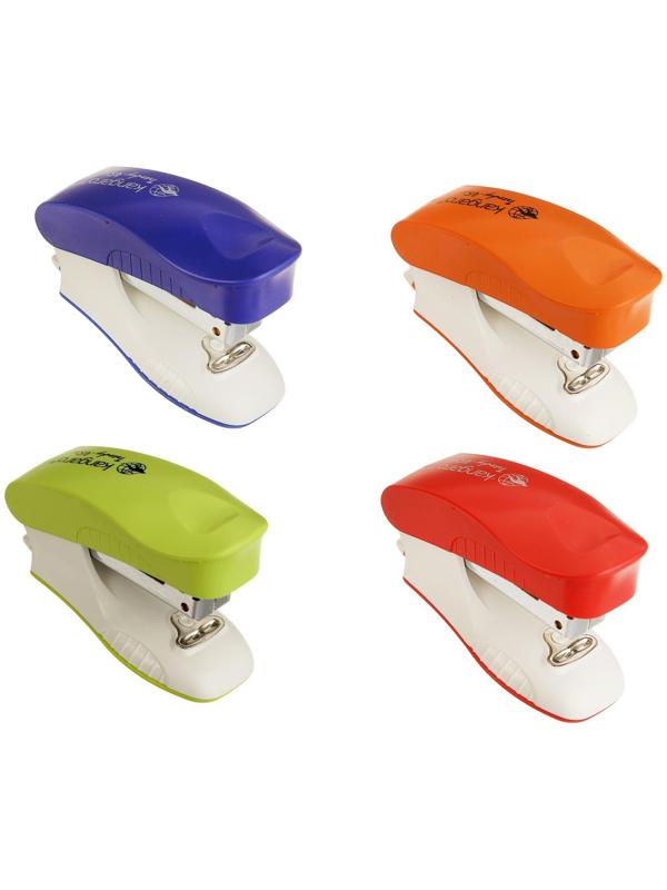 Степлер №24/6 и 26/6 15 листов Kangaro mini Trendy 45М встроенный антистеплер, 50 скоб, МИКС