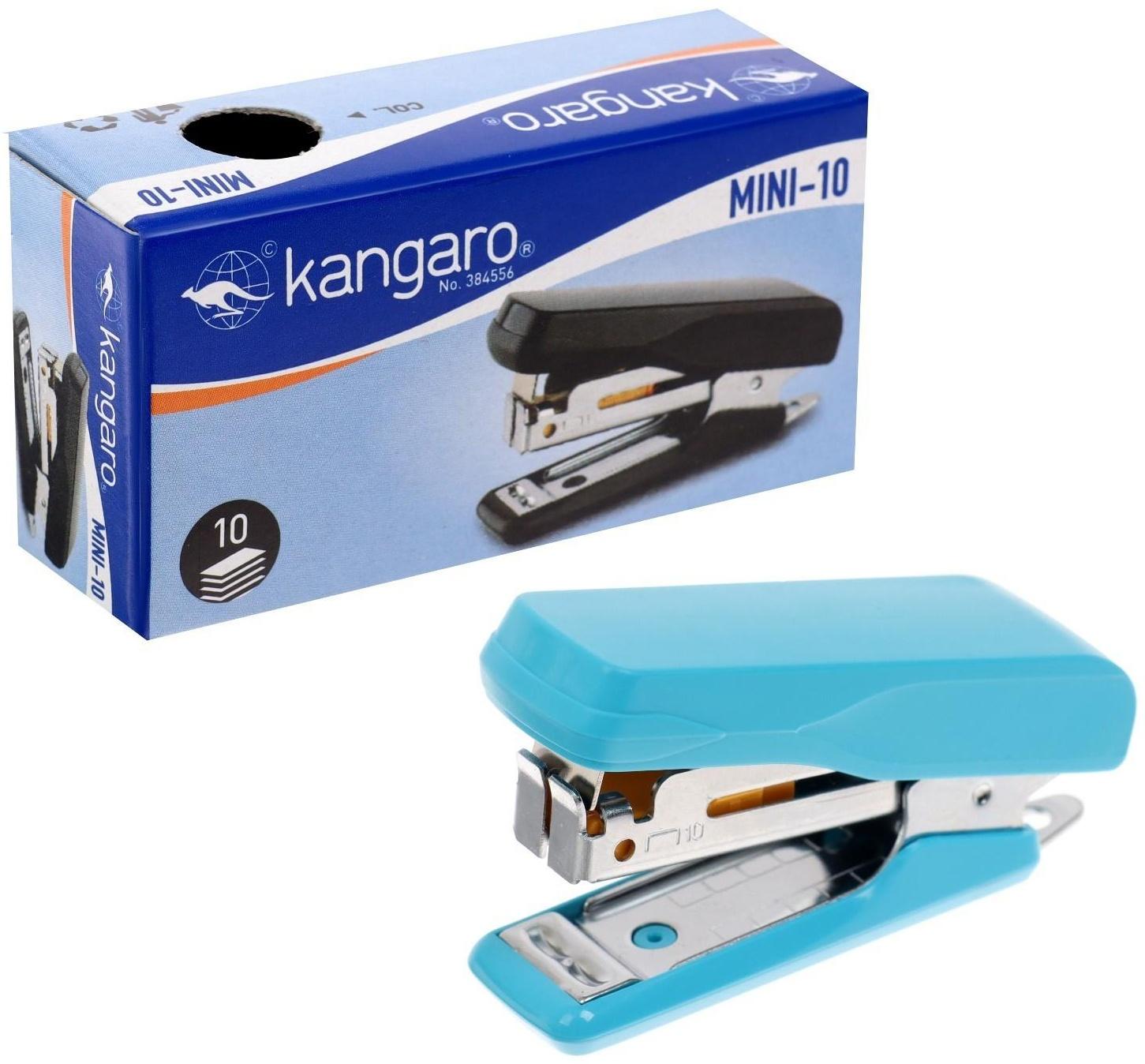 Степлер №10 10 листов Kangaro mini HS-Mini10, встроенный антистеплер, 50 скоб микс