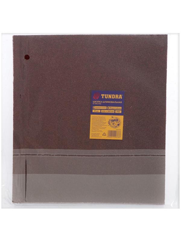 Шкурка шлифовальная в листах ТУНДРА, на тканевой основе водостойкая, 230 х 280, Р60, 10 шт.